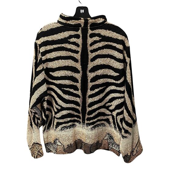 Vintage Sugar Street Weavers Safari Animal Print Button Up Sweater Jacket Medium - Picture 9 of 10
